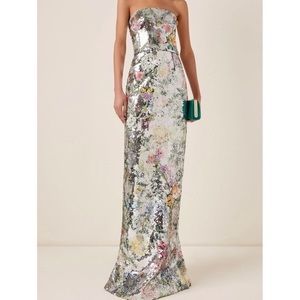 SOLD Monique Lhullier Strapless Embroidered Sequin Column Gown